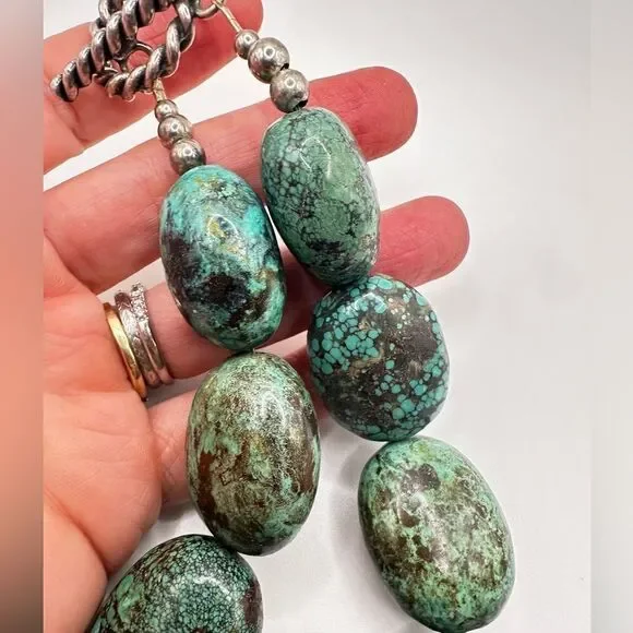 16” of polished chunks of green turquoise statement necklace with 925 hardware! - Picture 6 of 9